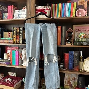 Abercrombie & Fitch Light Blue Ripped Straight Leg Jeans